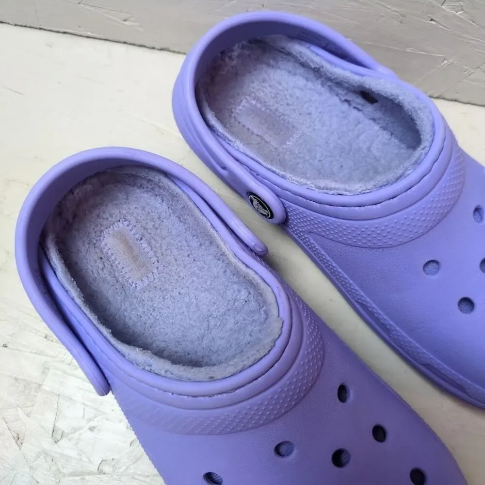 Crocs Classic Lined Clogs Youth Sz J 3 Purple Gray Rubber Slip On Shoes